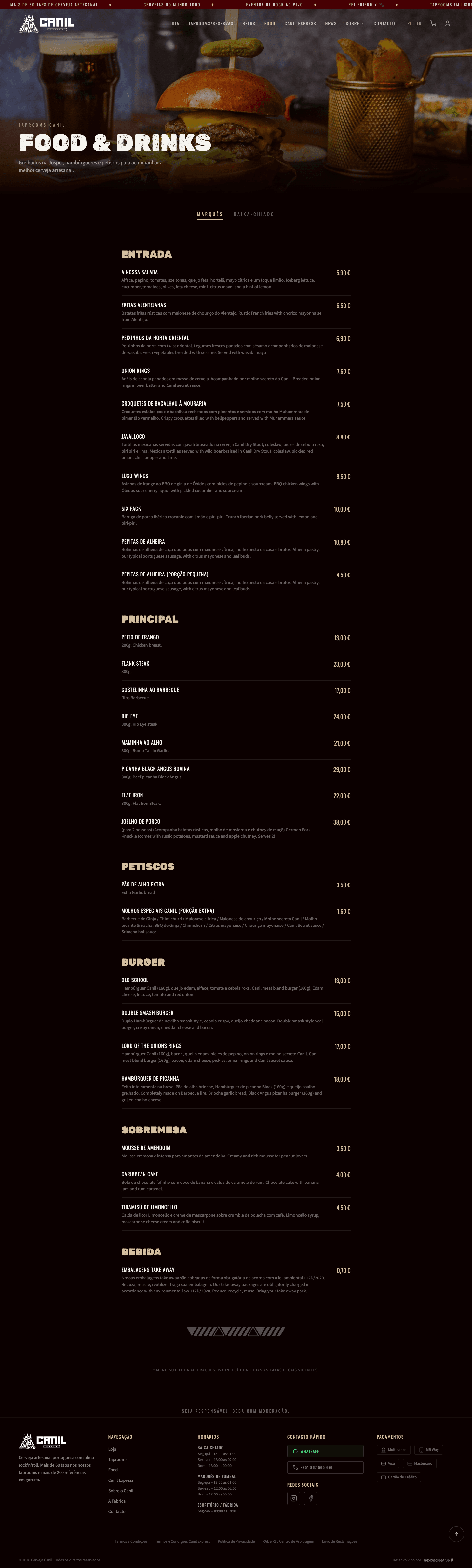 Página Food & drinks do site Cerveja Canil