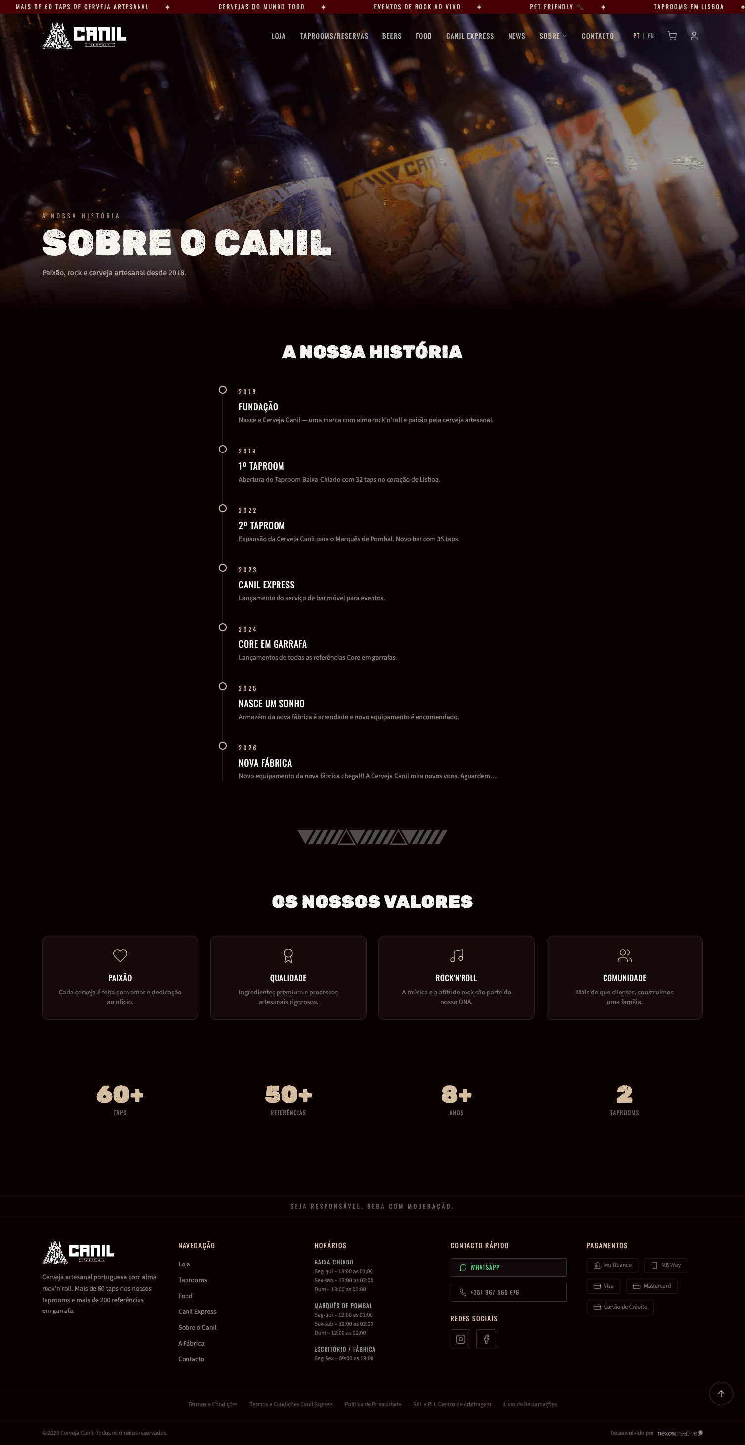 Página Sobre do site Cerveja Canil em browser mockup