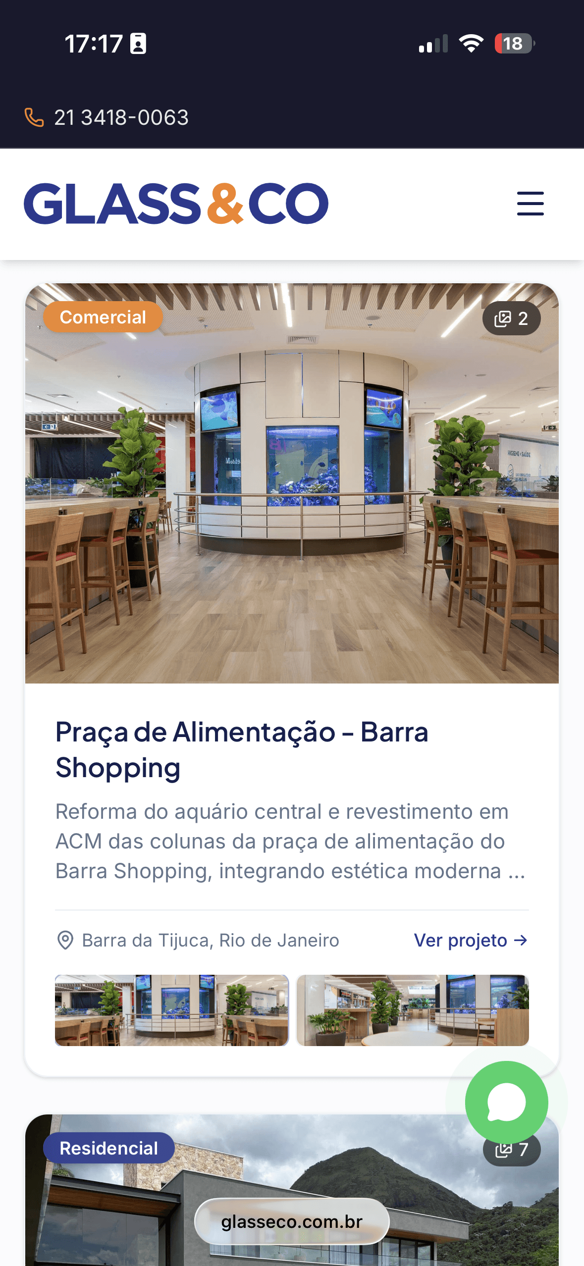 Vista mobile de contato Glass & CO