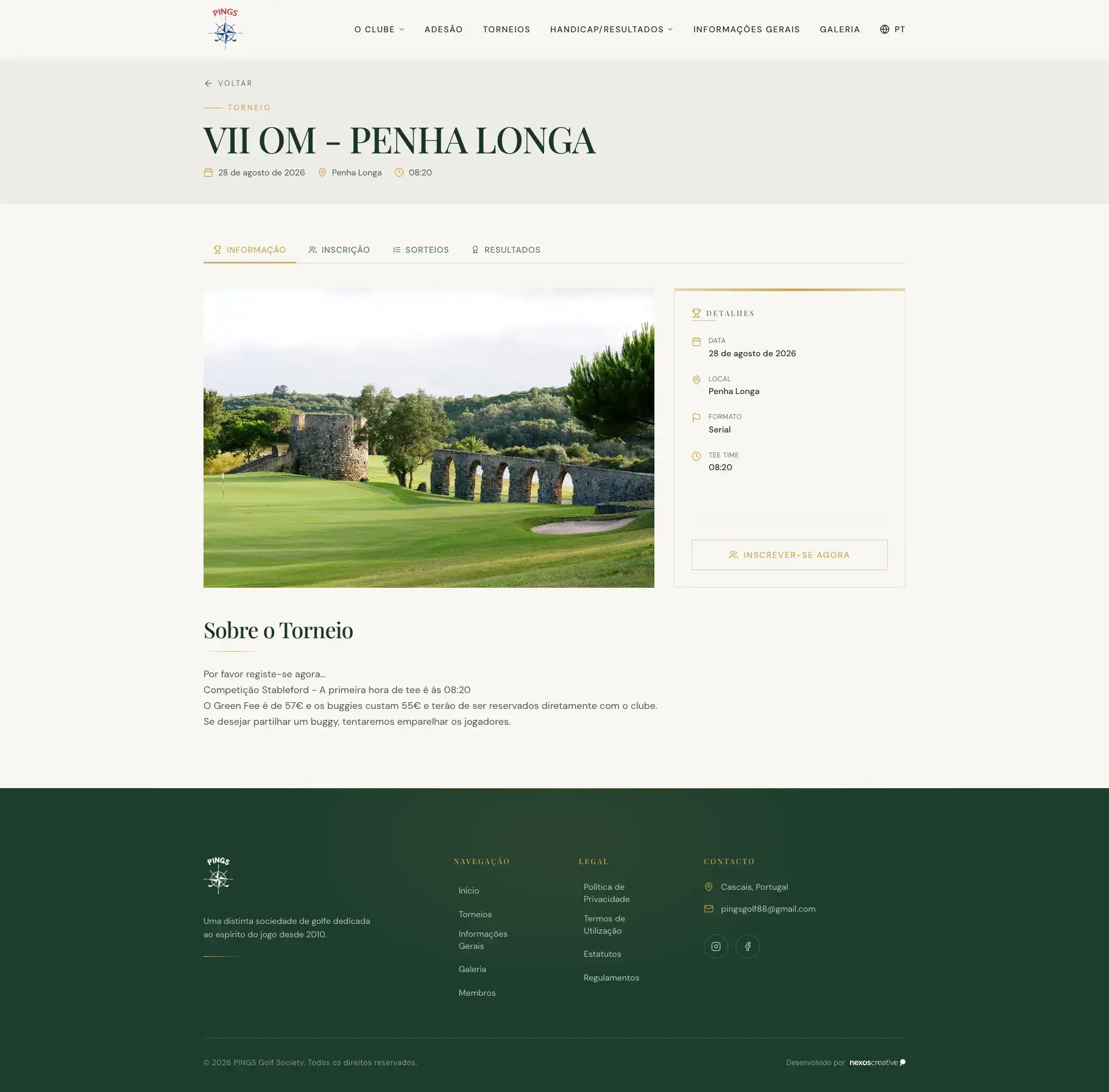 Página interna de torneio no site Pings