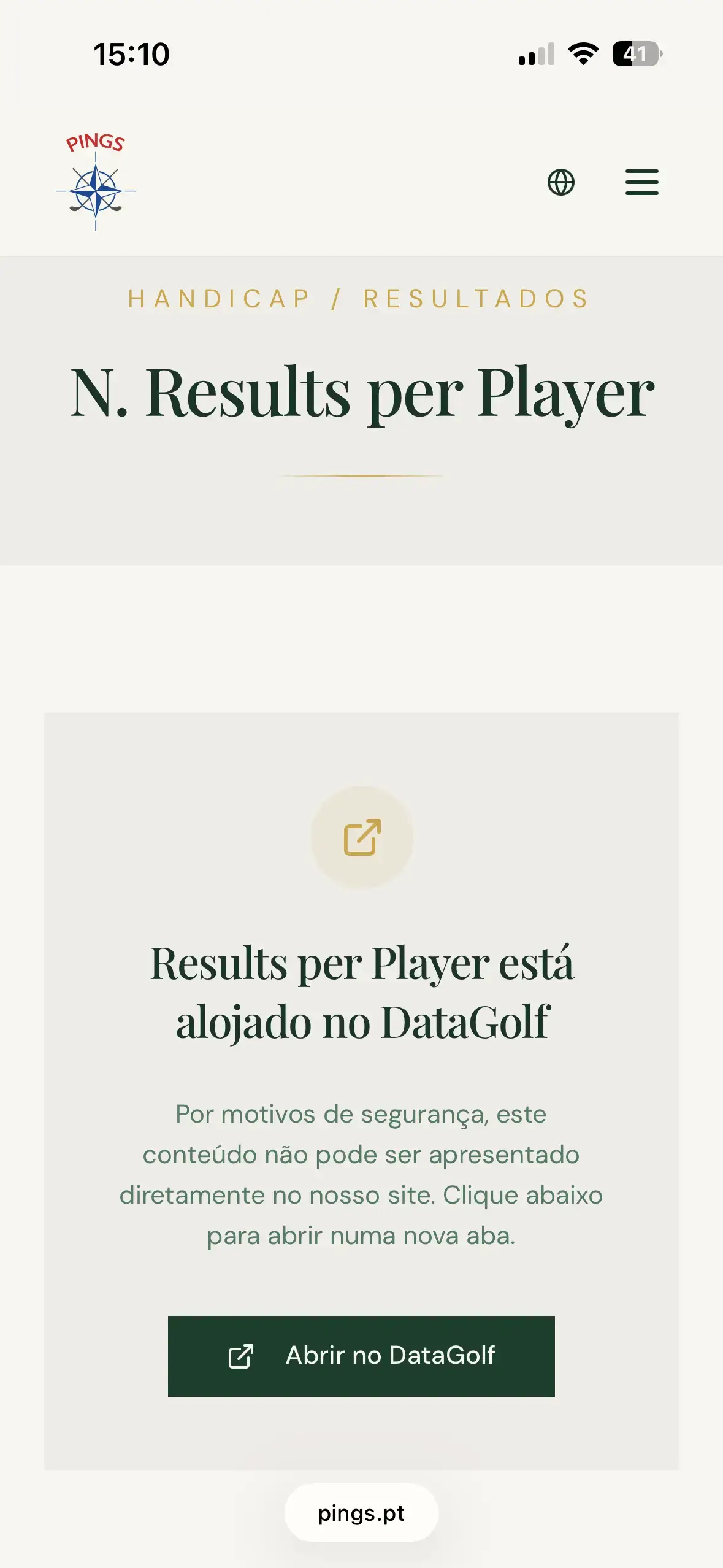 Resultados de torneio mobile da Pings