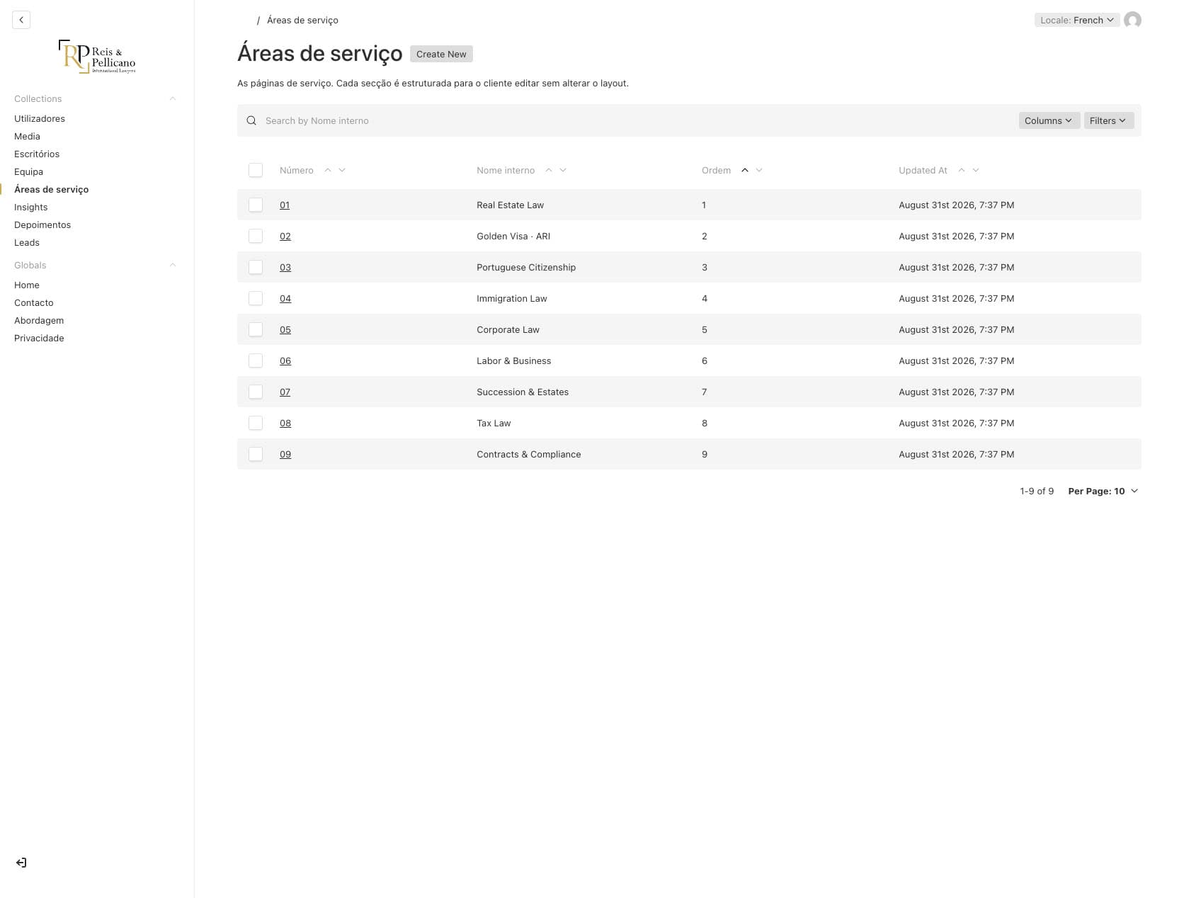 Painel CMS Payload do Reis & Pellicano