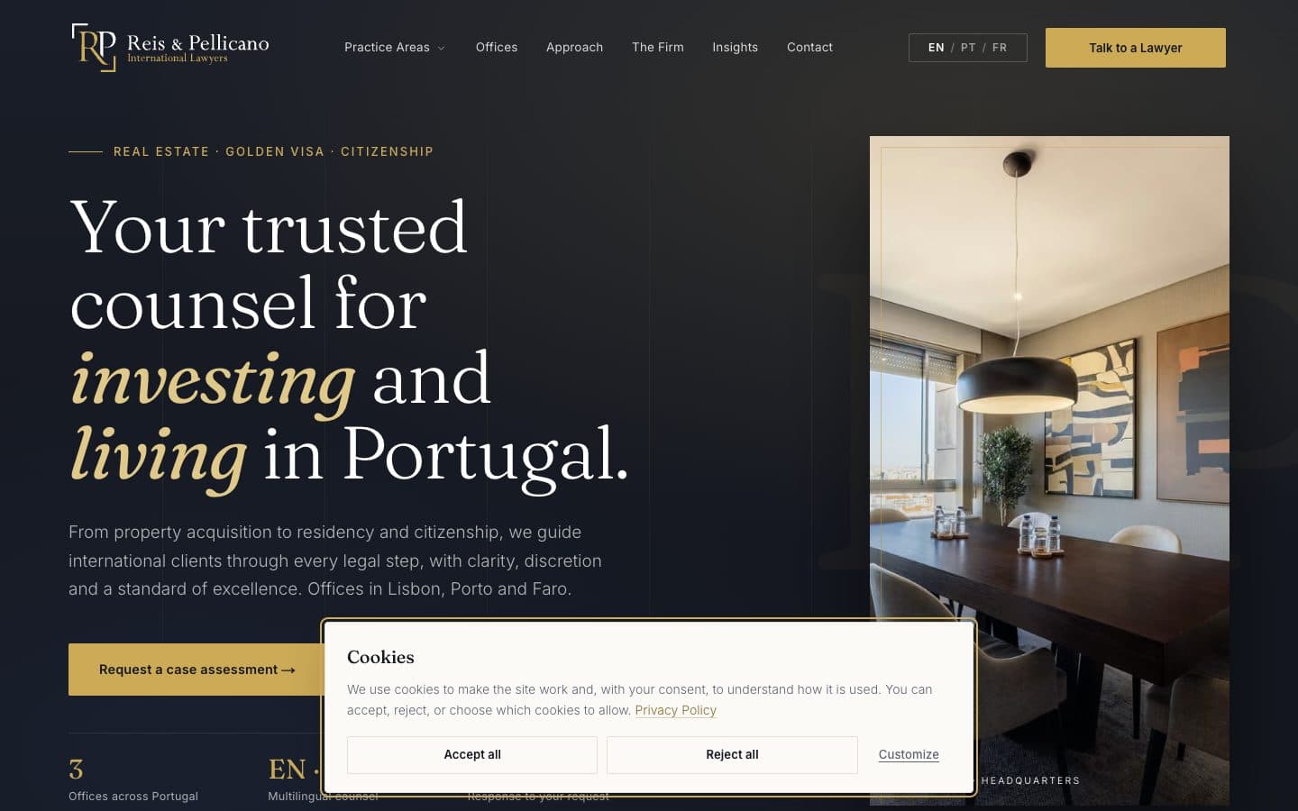 Reis & Pellicano · site trilíngue, CMS e SEO