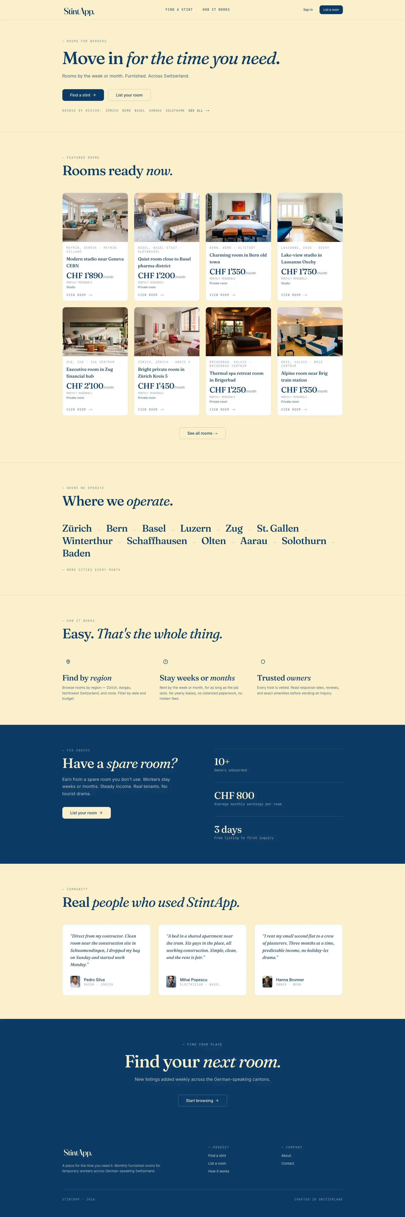 Home do site StintApp em tela cheia